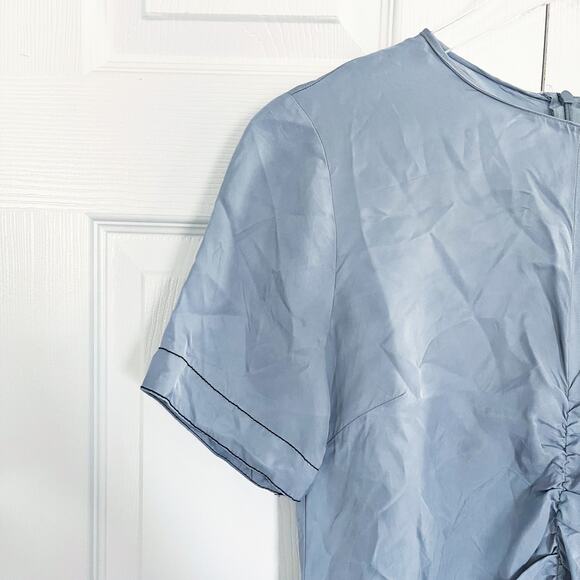 Zara Woman Ruched Powder Blue Satin Effect Split Front Blouse - Picture 3 of 6